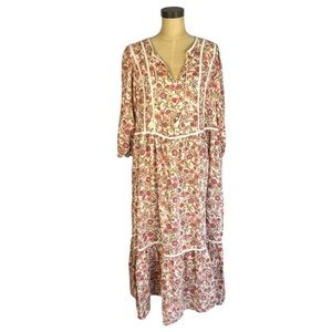 Old Navy Floral-Print 3/4-Sleeve Tie-Neck Maxi Swing Dress